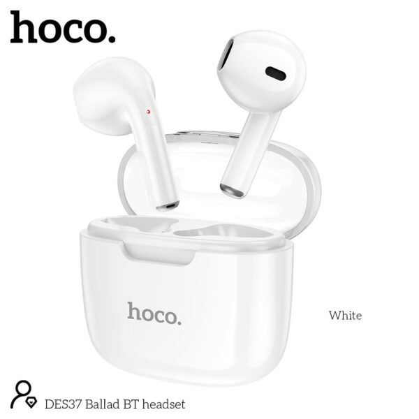 Wireless Hands Free Hoco. DES37 Ballad TWS V5.3 250mAh 3.5 Ώρες Λειτουργίας Συμβατό με Siri Λευκά