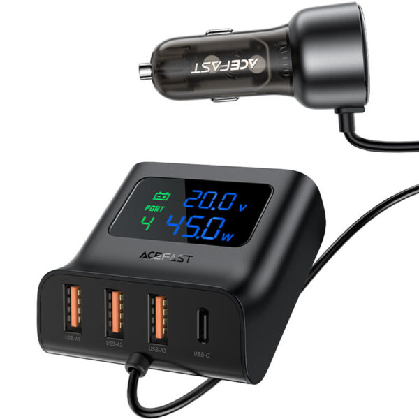 Φορτιστής Αυτοκινήτου Acefast B11 138W με 4xUSB-A 2xUSB-C με Hub Splitter με Καλώδιο 1.10m και LED Ένδειξη Μαύρος