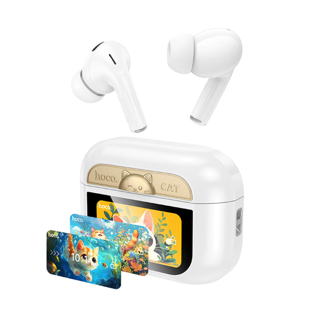 Wireless Hands Free Hoco EW88 Rampino ANC v5.4 280mAh 4 Ώρες Ομιλίας Σύστημα Εύρεσης Ακουστικού και Οθόνη Αφής Λευκά