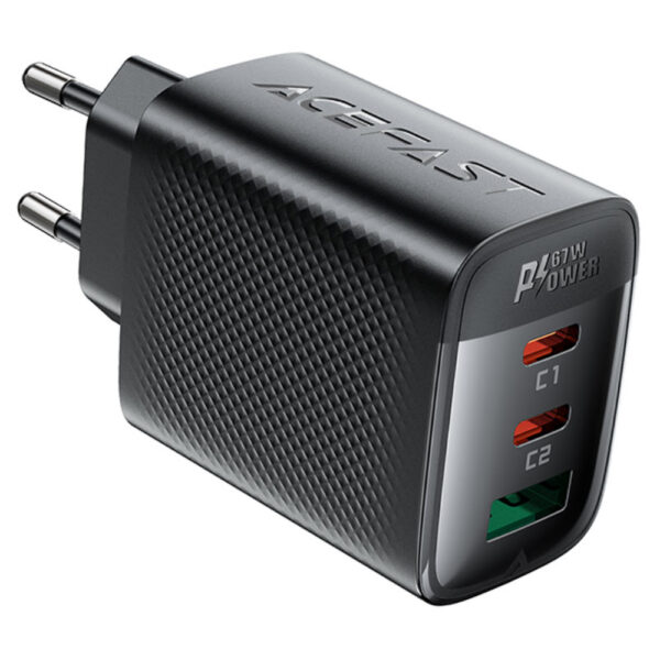 Φορτιστής Ταξιδίου Acefast A108 Fast Charging με 2xUSB-C + 1xUSB-A PD67W GaN Μαύρος