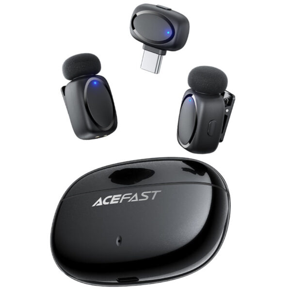 Σετ 2 Μικρόφωνα Πέτου Lavalier Acefast R2 HD Μείωση Θορύβου, Ακτίνα 15m και 20hr Μπαταρία με USB-C Transmitter και Θήκη Φόρτισης Μαύρο