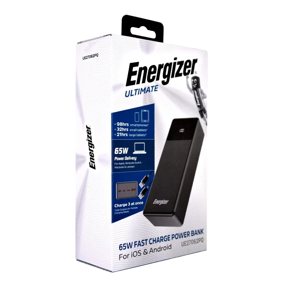 49850.jpg Power Bank Energizer UE27062PQ 27000mAh PD65W Fast Charge με 2xUSB-C 1xUSB-A 1xMicroUSB και LED Ένδειξη Μπαταρίας Μαύρο