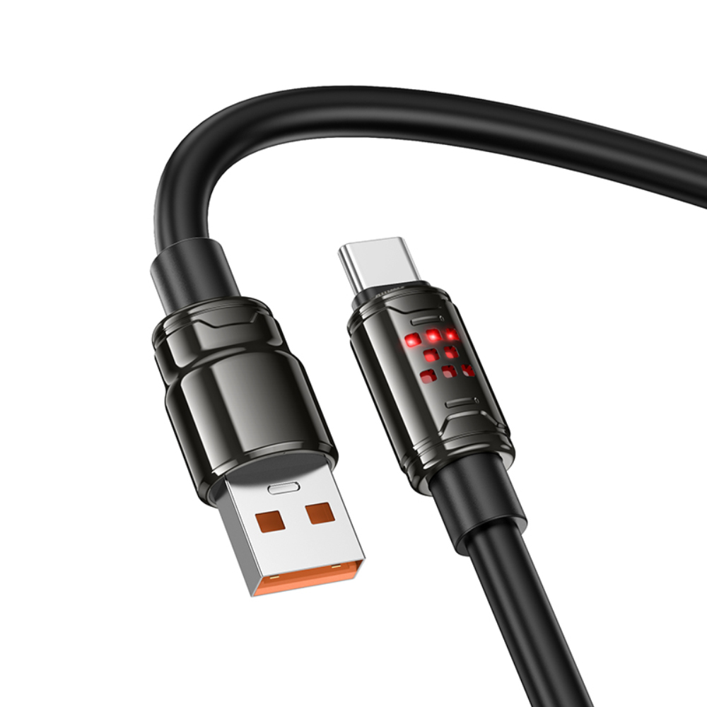 Καλώδιο Hoco U143 Joy USB-A σε USB-C Fast Charging 5A με Zinc Alloy Κονέκτορες RGB Φωτισμό και Ενισχυμένο PVC Anti-bend Καλώδιο Μαύρο 1.2m