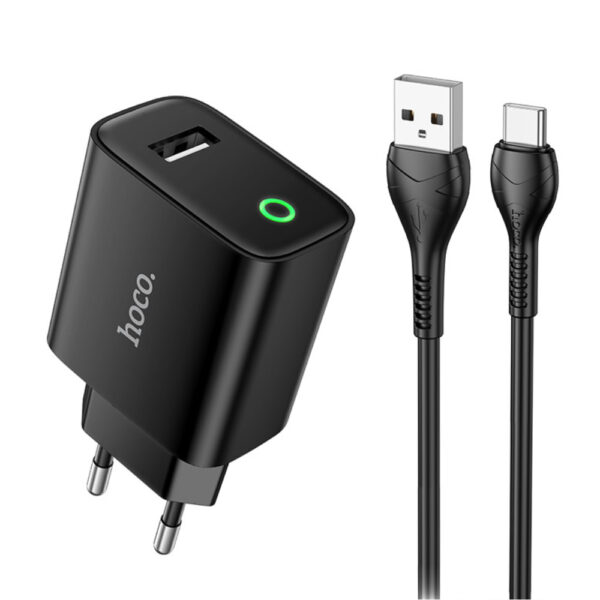 Φορτιστής Ταξιδίου Hoco. DC93 1xUSB-A 5V 2.1A με Καλώδιο USB-A σε USB-C Μαύρο