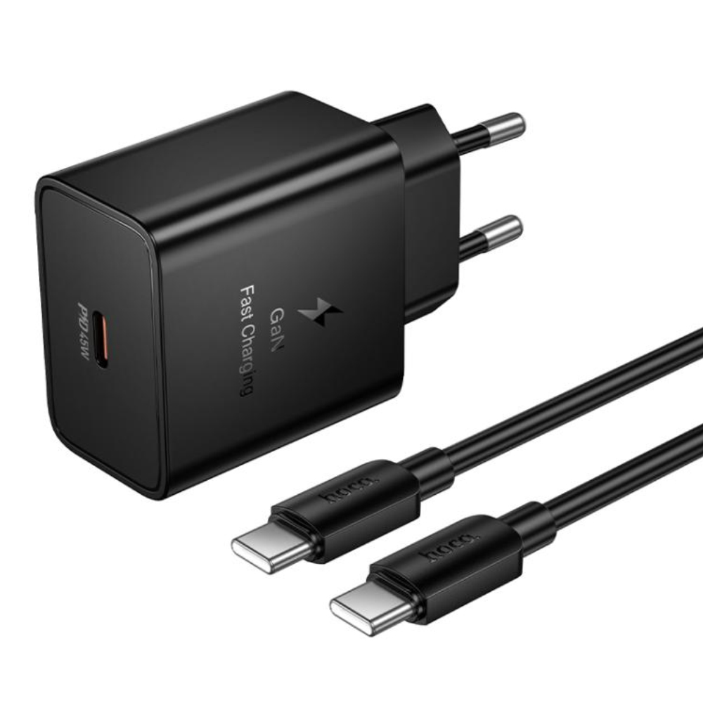 51065.jpg Φορτιστής Ταξιδίου Hoco N77 Star GaN 45W Fast Charge με 1xUSB-C με Καλώδιο USB-C σε USB-C 60W Μαύρος