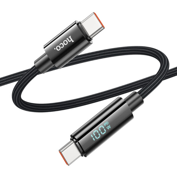 Καλώδιο Σύνδεσης Hoco U125 Benefit USB-C σε USB-C PD100W 3A για Γρήγορη Φόρτιση με Ένδειξη Φόρτισης Braided Μαύρο 1.2m