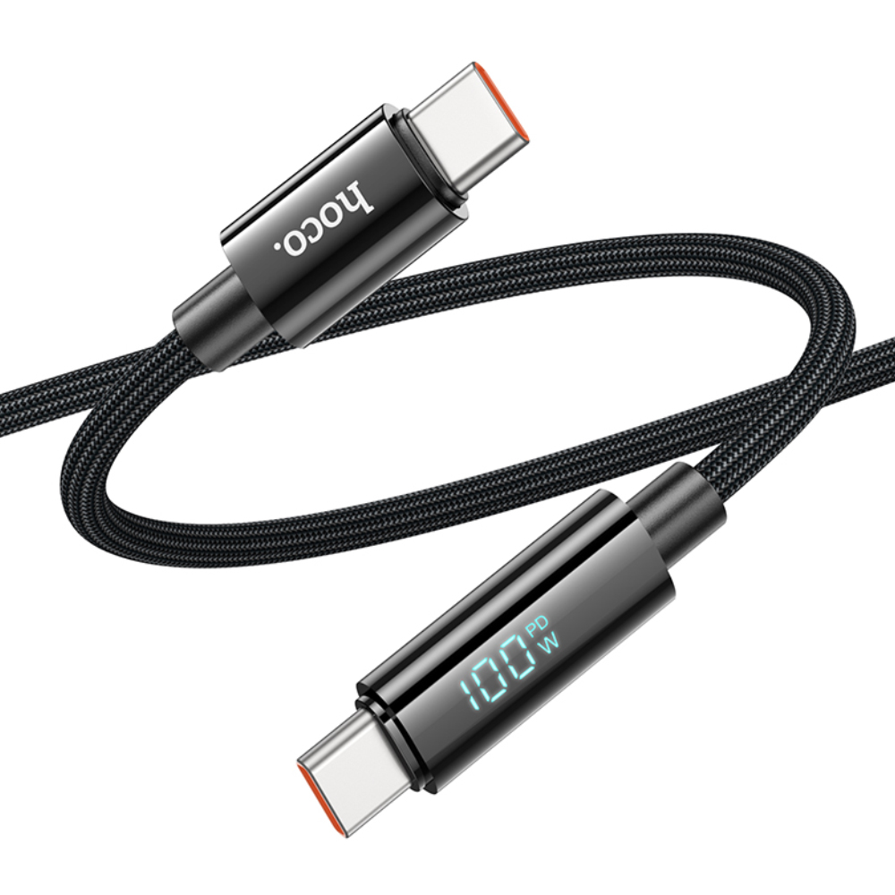 52277.jpg Καλώδιο Σύνδεσης Hoco U125 Benefit USB-C σε USB-C PD100W 3A για Γρήγορη Φόρτιση με Ένδειξη Φόρτισης Braided Μαύρο 1.2m