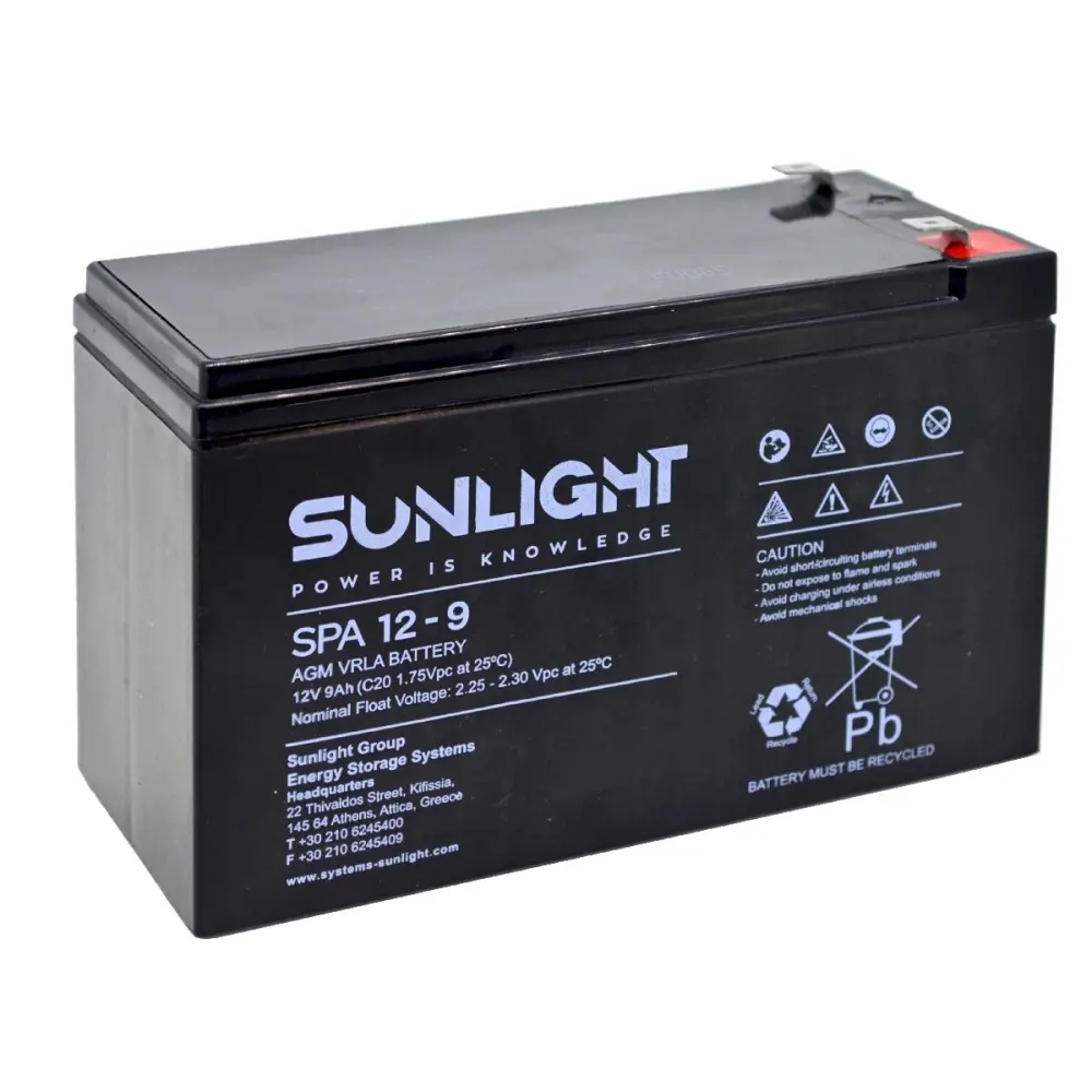 52570.jpg Μπαταρία Sunlight VRLA AGM (12V 9Ah) 2.6kg 93mm x 65mm x 150mm