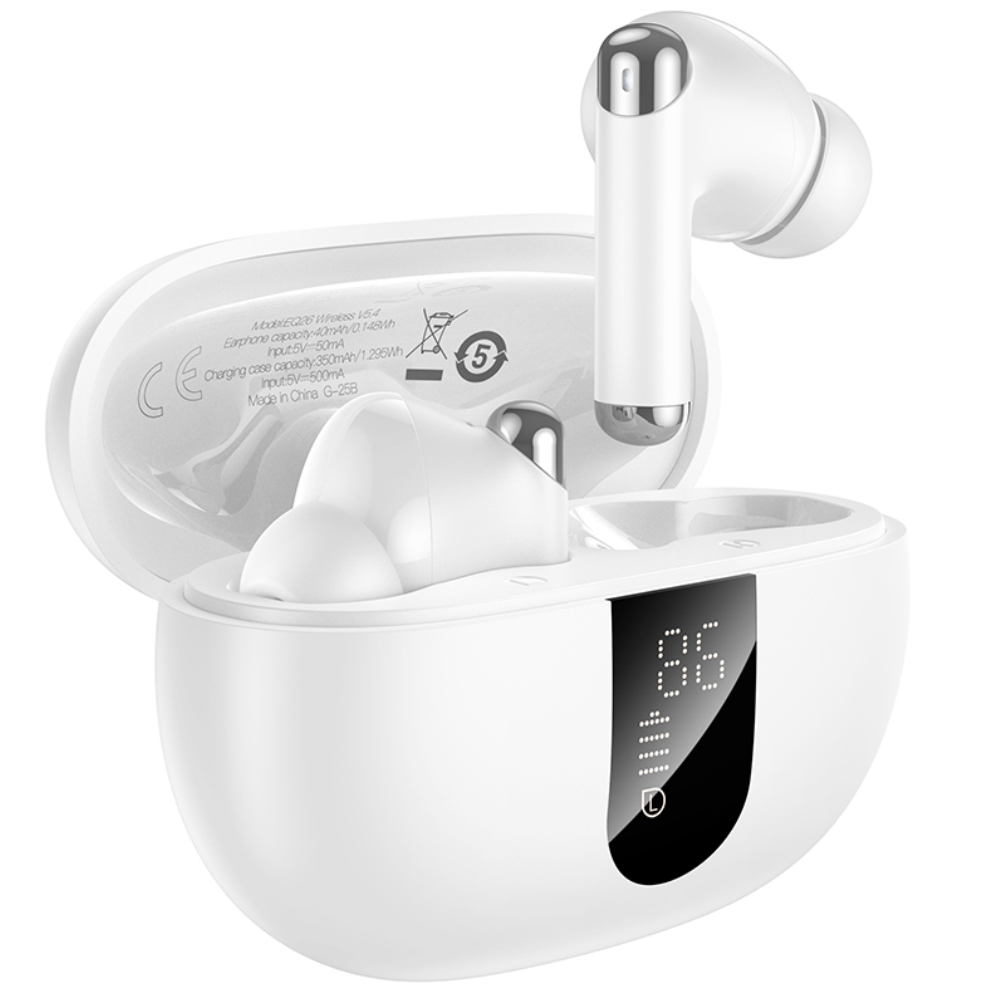 52870.jpg Wireless Hands Free Hoco EQ27 Fun ANC+ENC v5.4 300mAh 7 Ώρες Λειτουργίας Εναλλαγή Master / Slave Συμβατά με Siri Λευκά