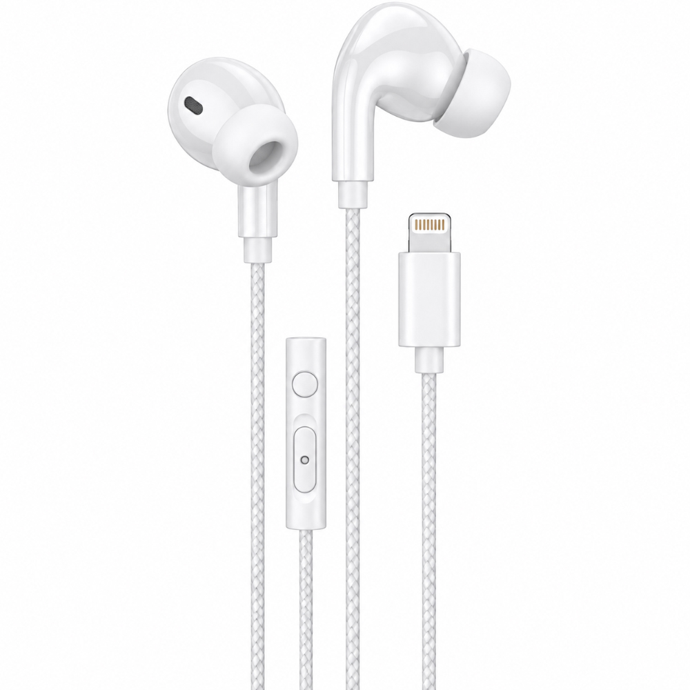 Hands Free Hoco. DM48 Rock Stereo Lightning με Μικρόφωνο 1.2m Λευκά