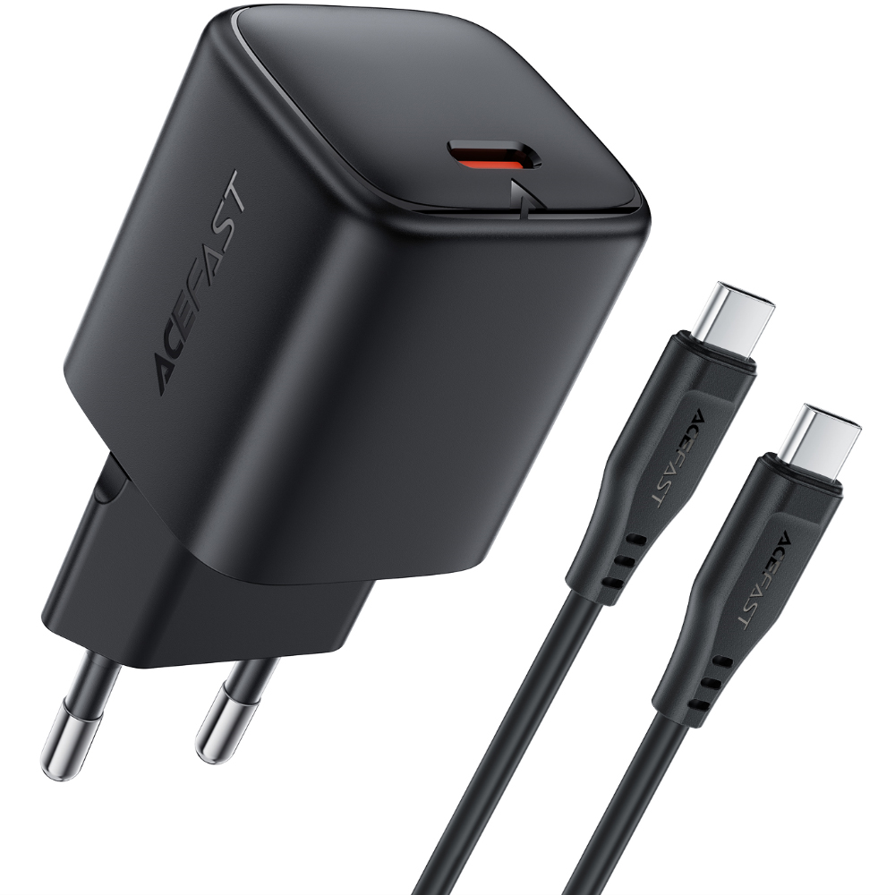 Φορτιστής Ταξιδίου Acefast A119 Mini Fast Charging 1xUSB-C PD45W QC3.0 GaN με Καλώδιο USB-C σε USB-C 1.2m Μαύρος