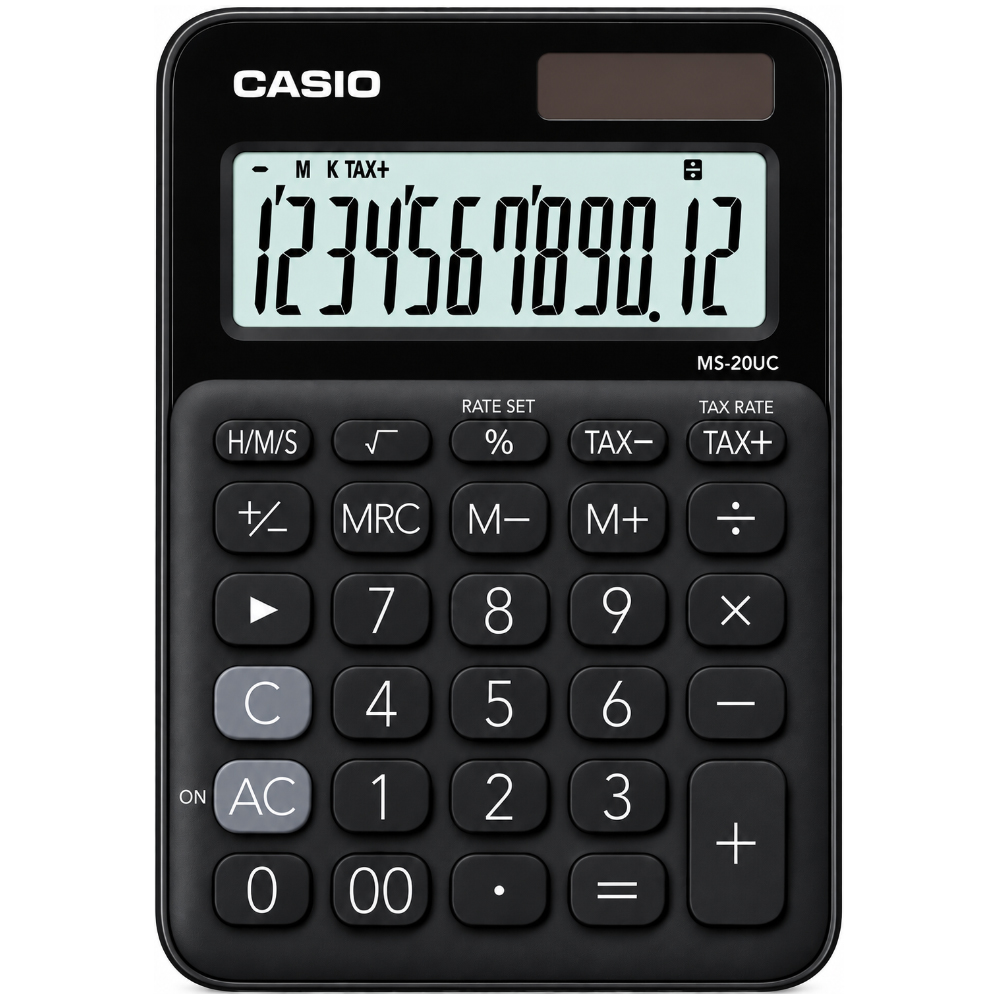 Αριθμομηχανή Dual 12 Ψηφίων LCD Display Casio MS-20UC-BK Μαύρη