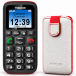 Maxcom MM428 L (Dual Sim) 1.8" με Μεγάλα Πλήκτρα, Ραδιόφωνο, Φακό Πλήκτρο SOS Μαύρο + Θήκη Protect Ancus Old Leather Λευκή με Κόκκινη Ραφή