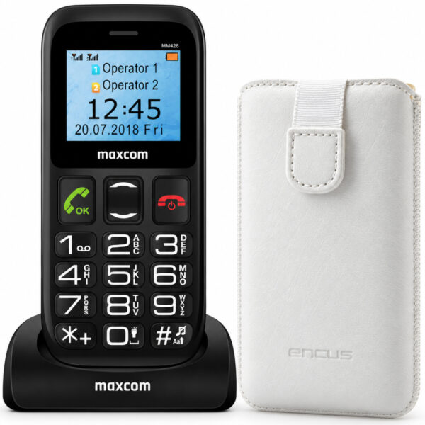 Maxcom MM426 SE (Dual Sim) 1.77" με Βάση Φόρτισης, Ραδιόφωνο, Φακό Πλήκτρο SOS Μαύρο + Θήκη Protect Ancus Old Leather Λευκή
