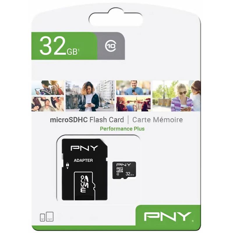 971a9903f3764b3f8dc6bb4c4cf5d414_original.jpg Κάρτα μνήμης Micro SDHC C10 PNY Performance Plus 100MB/s 32Gb + 1 ADP