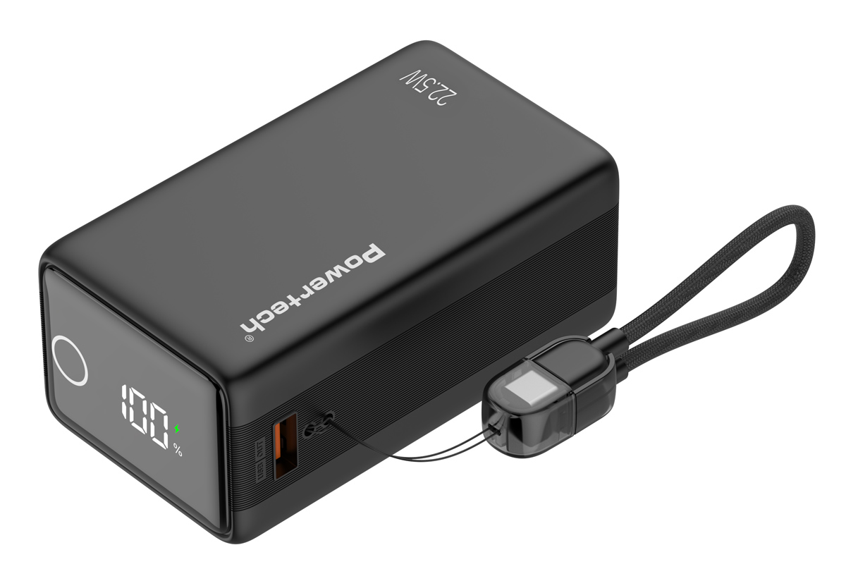 PT-1642.jpg POWERTECH power bank PT-1642 με οθόνη & καλώδιο, 20000mah, 22.5W, μαύρο