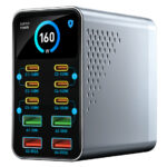 POWERTECH σταθμός φόρτισης PT-1687, 4x USB & 6x USB-C, GaN, 165W, γκρι